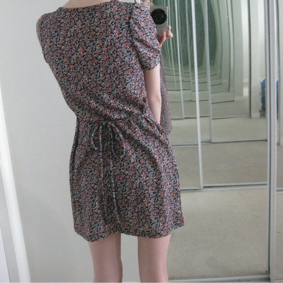 Retro Korean Floral Mini Dress with Ribbon - Picture 2 of 8